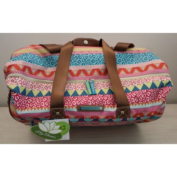 Lily Bloom M3965-80-WC Orange Multi On The Prowl 20" Rolling Duffle Bag - Picture 3 of 14